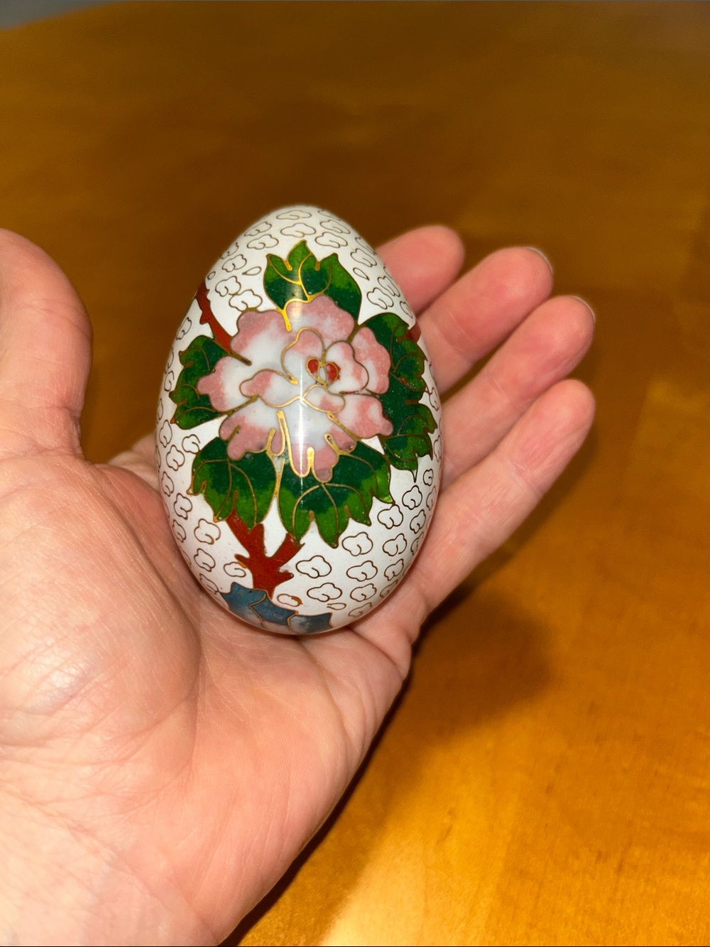 Cloisonné Floral Egg Ornament - Pink and Green